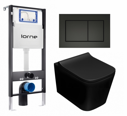Комплект 3 в 1 инсталляция Lorne Profi LN7002500 +  Унитаз подвесной Lorne Lambro LN5007507 + кнопка черная матовая Carre