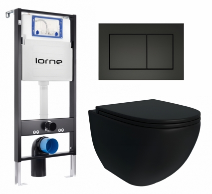 Комплект 3 в 1 инсталляция Lorne Profi LN7002500 + Унитаз подвесной Enio Unico BL EN4105055 + кнопка черная матовая Carre