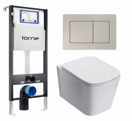 Комплект 3 в 1 инсталляция Lorne Profi LN7002500 + Унитаз подвесной Lorne Lambro Tornado LN5007505 + кнопка матовая нержавеющая сталь Carre