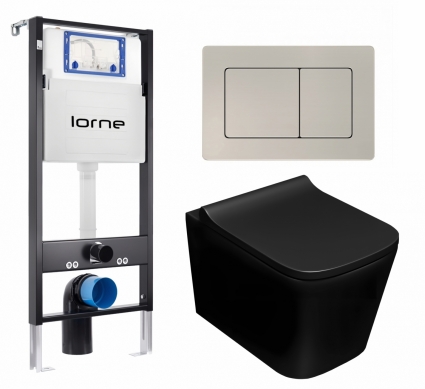 Комплект 3 в 1 инсталляция Lorne Profi LN7002500 +  Унитаз подвесной Lorne Lambro LN5007507 + кнопка матовая нержавеющая сталь Carre