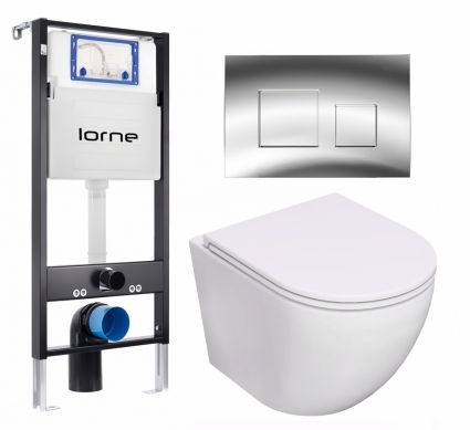 Комплект 3 в 1 инсталляция Lorne Profi LN7002500 + Унитаз подвесной Lorne Pilpao LN5007501 + кнопка хром глянцевый Cube