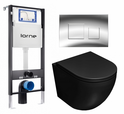 Комплект 3 в 1 инсталляция Lorne Profi LN7002500 + Унитаз подвесной Lorne Pilpao LN5007503 + кнопка хром глянцевый Cube