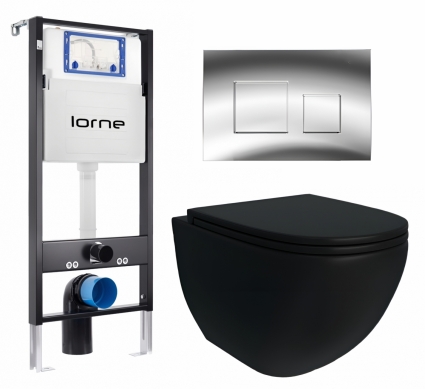 Комплект 3 в 1 инсталляция Lorne Profi LN7002500 + Унитаз подвесной Enio Unico BL EN4105055 + кнопка хром глянцевый Cube