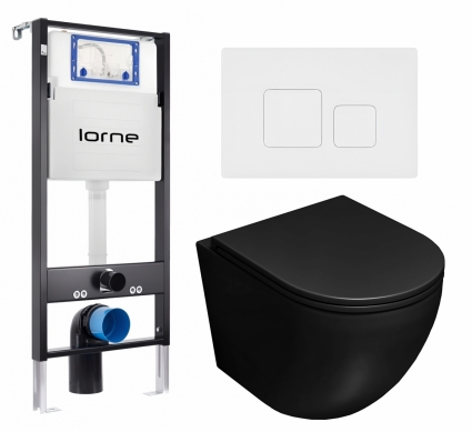 Комплект 3 в 1 инсталляция Lorne Profi LN7002500 + Унитаз подвесной Lorne Pilpao LN5007503 + кнопка белая матовая Cube
