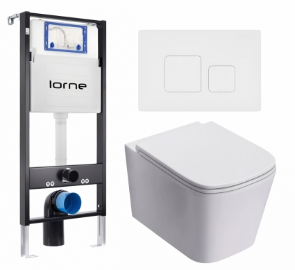 Комплект 3 в 1 инсталляция Lorne Profi LN7002500 +  Унитаз подвесной Lorne Lambro Tornado LN5007505 + кнопка белая матовая Cube