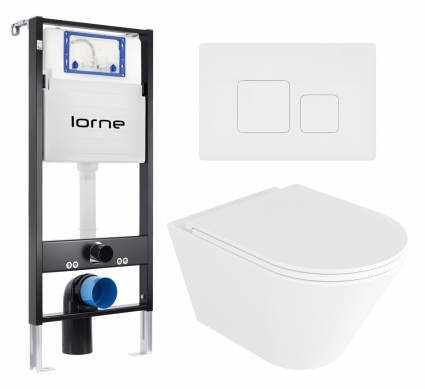 Комплект 3 в 1 инсталляция Lorne Profi LN7002500 + Унитаз подвесной Enio Cento EN4280110 + кнопка белая матовая Cube