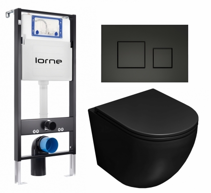 Комплект 3 в 1 инсталляция Lorne Profi LN7002500 + Унитаз подвесной Lorne Pilpao LN5007503 + кнопка черная матовая Cube