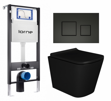 Комплект 3 в 1 инсталляция Lorne Profi LN7002500 + Унитаз подвесной Enio Binario BL EN4180225 + кнопка черная матовая Cube