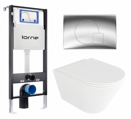 Комплект 3 в 1 инсталляция Lorne Profi LN7002500 + Унитаз подвесной Enio Cento EN4280110 + кнопка хром глянцевый Geometriq 