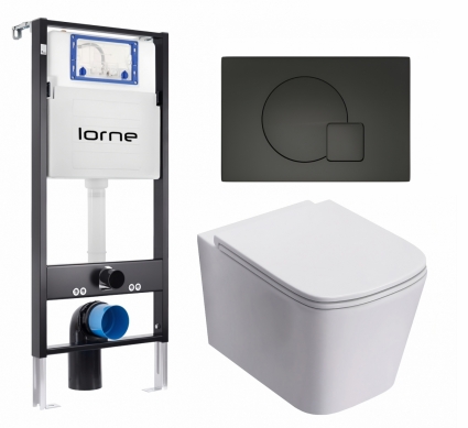 Комплект 3 в 1 инсталляция Lorne Profi LN7002500 + Унитаз подвесной Lorne Lambro Tornado LN5007505 + кнопка черная матовая Geometriq