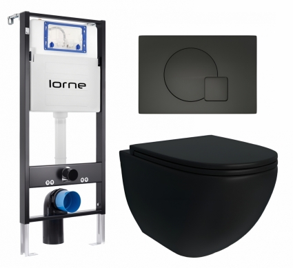 Комплект 3 в 1 инсталляция Lorne Profi LN7002500 + Унитаз подвесной Enio Unico BL EN4105055 + кнопка черная матовая Geometriq