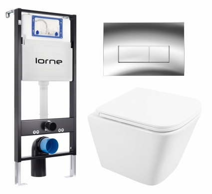 Комплект 3 в 1 инсталляция Lorne Profi LN7002500 + Унитаз подвесной BelBagno Due BB3103CHR/SC + кнопка хром глянцевый Rectangle
