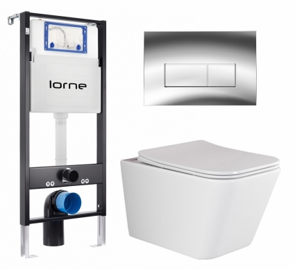 Комплект 3 в 1 инсталляция Lorne Profi LN7002500 +  Унитаз подвесной Ceramica Nova Metric Rimless CN3007 + кнопка хром глянцевый Rectangle