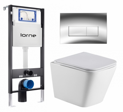 Комплект 3 в 1 инсталляция Lorne Profi LN7002500 + Подвесной унитаз WeltWasser Gelbach 043 GL-WT + кнопка хром глянцевый Rectangle