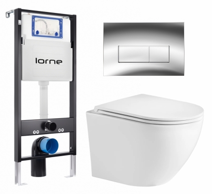 Комплект 3 в 1 инсталляция Lorne Profi LN7002500 + Унитаз подвесной Weltwasser WW Merzbach 043GL-WT + кнопка хром глянцевый Rectangle