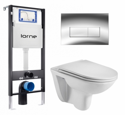 Комплект 3 в 1 инсталляция Lorne Profi LN7002500 + Подвесной унитаз WeltWasser Baarbach 004 GL-WT + кнопка хром глянцевый Rectangle