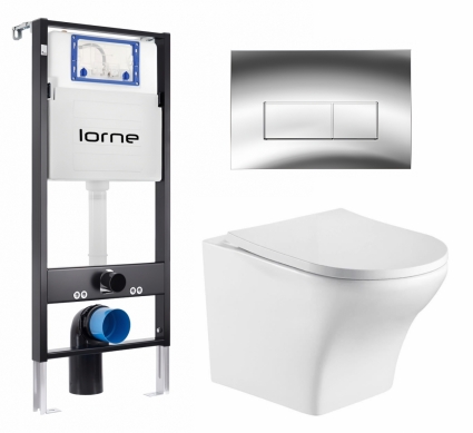 Комплект 3 в 1 инсталляция Lorne Profi LN7002500 + Подвесной унитаз WeltWasser Odenbach 004 GL-WT + кнопка хром глянцевый Rectangle