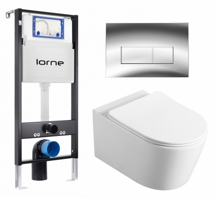 Комплект 3 в 1 инсталляция Lorne Profi LN7002500 + Унитаз Vincea Cute VT1-24 + кнопка хром глянцевый Rectangle