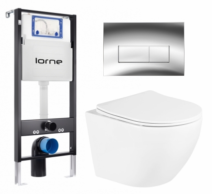 Комплект 3 в 1 инсталляция Lorne Profi LN7002500 + Унитаз подвесной BelBagno Uno BB3105CHR/SC + кнопка хром глянцевый Rectangle