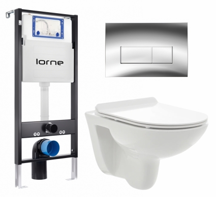 Комплект 3 в 1 инсталляция Lorne Profi LN7002500 + Унитаз подвесной AQUAme AQM2008 + кнопка хром глянцевый Rectangle
