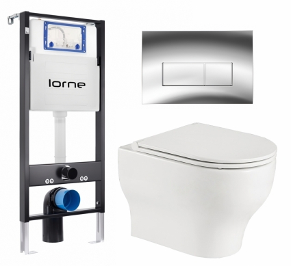 Комплект 3 в 1 инсталляция Lorne Profi LN7002500 + Подвесной унитаз WeltWasser Erlenbach 004 GL-WT + кнопка хром глянцевый Rectangle