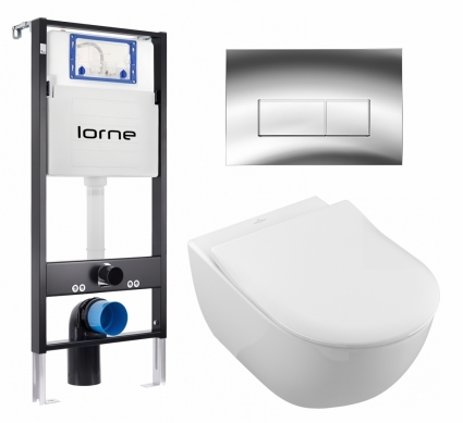 Комплект 3 в 1 инсталляция Lorne Profi LN7002500 + Унитаз подвесной Villeroy & Boch Subway 2.0 5614R201 + кнопка хром глянцевый Rectangle