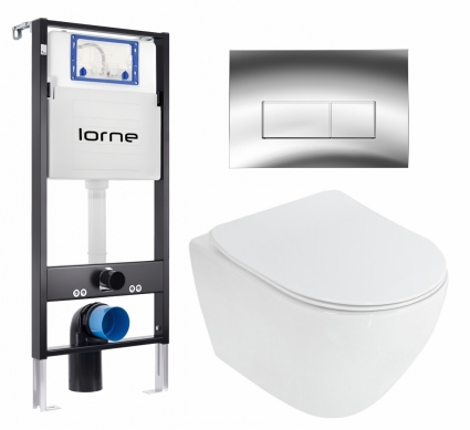 Комплект 3 в 1 инсталляция Lorne Profi LN7002500 + Унитаз подвесной Cezares Stylus CZR-513-TH-R + кнопка хром глянцевый Rectangle