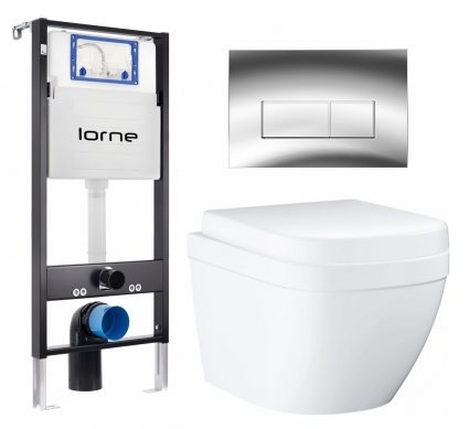 Комплект 3 в 1 инсталляция Lorne Profi LN7002500 + Унитаз подвесной Grohe Euro Ceramic 39206000 + кнопка хром глянцевый Rectangle