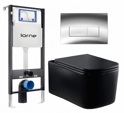 Комплект 3 в 1 инсталляция Lorne Profi LN7002500 + Унитаз Vincea Ultra Rimless VT1-32MB + кнопка хром глянцевый Rectangle