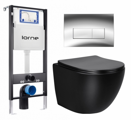Комплект 3 в 1 инсталляция Lorne Profi LN7002500 + Унитаз Vincea Globo VT1-14SMB + кнопка хром глянцевый Rectangle