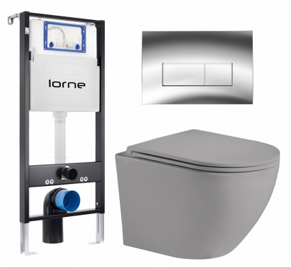 Комплект 3 в 1 инсталляция Lorne Profi LN7002500 + Унитаз подвесной Weltwasser WW Merzbach 043 MT-GR + кнопка хром глянцевый Rectangle