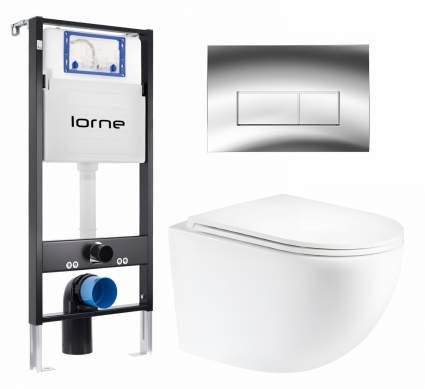 Комплект 3 в 1 инсталляция Lorne Profi LN7002500 + Унитаз подвесной Enio Unico Tornado EN2105073 + кнопка хром глянцевый Rectangle