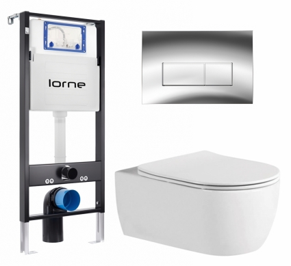 Комплект 3 в 1 инсталляция Lorne Profi LN7002500 + Унитаз подвесной AQUATEK Европа AQ1106L-00 + кнопка хром глянцевый Rectangle