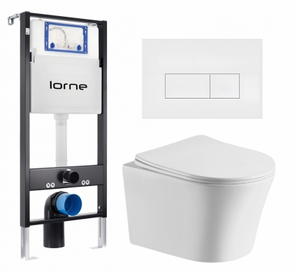 Комплект 3 в 1 инсталляция Lorne Profi LN7002500 + Подвесной унитаз CeruttiSpa Adige Aria CT7837 + кнопка белая матовая Rectangle