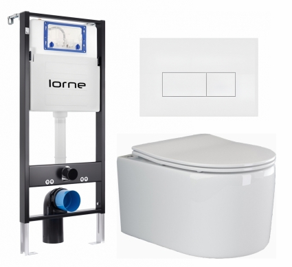 Комплект 3 в 1 инсталляция Lorne Profi LN7002500 + Унитаз подвесной Ceramica Nova Moments CN3003 + кнопка белая матовая Rectangle