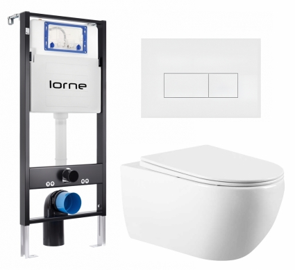 Комплект 3 в 1 инсталляция Lorne Profi LN7002500 + Унитаз подвесной Vincea Evo VT1-34 + кнопка белая матовая Rectangle