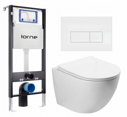 Комплект 3 в 1 инсталляция Lorne Profi LN7002500 + Унитаз подвесной SantiLine SL-5005 + кнопка белая матовая Rectangle