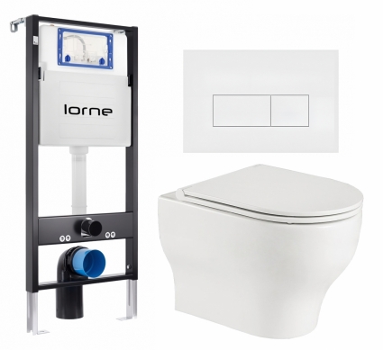 Комплект 3 в 1 инсталляция Lorne Profi LN7002500 + Подвесной унитаз WeltWasser Erlenbach 004 GL-WT + кнопка белая матовая Rectangle