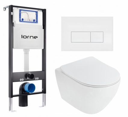 Комплект 3 в 1 инсталляция Lorne Profi LN7002500 + Унитаз подвесной Cezares Stylus CZR-513-TH-R + кнопка белая матовая Rectangle