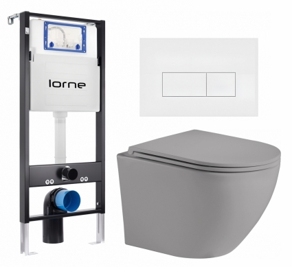 Комплект 3 в 1 инсталляция Lorne Profi LN7002500 +  Унитаз подвесной Weltwasser WW Merzbach 043 MT-GR + кнопка белая матовая Rectangle