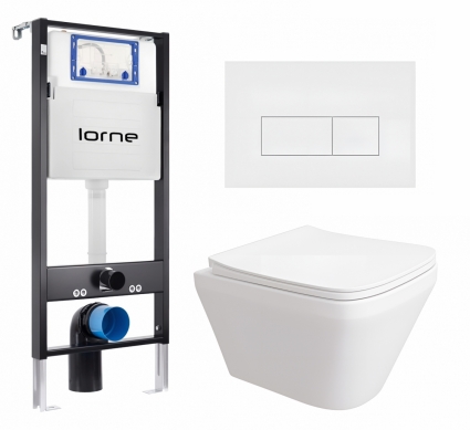 Комплект 3 в 1 инсталляция Lorne Profi LN7002500 + Унитаз подвесной Enio Vicino EN9170544 + кнопка белая матовая Rectangle