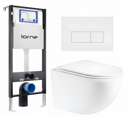 Комплект 3 в 1 инсталляция Lorne Profi LN7002500 + Унитаз подвесной Enio Unico Tornado EN2105073 + кнопка белая матовая Rectangle