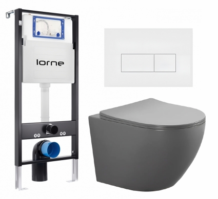 Комплект 3 в 1 инсталляция Lorne Profi LN7002500 + Унитаз подвесной AQUATEK Европа AQ1901-MG + кнопка белая матовая Rectangle