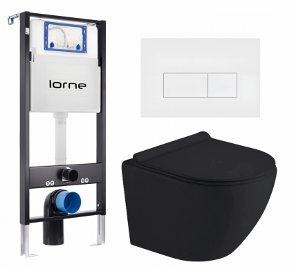 Комплект 3 в 1 инсталляция Lorne Profi LN7002500 + Унитаз подвесной Timo Kulo TK-403MB + кнопка белая матовая Rectangle