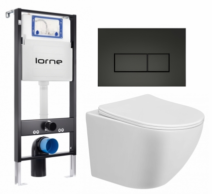 Комплект 3 в 1 инсталляция Lorne Profi LN7002500 + Унитаз подвесной Taliente Amato AM25010 + кнопка черная матовая Rectangle