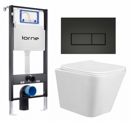 Комплект 3 в 1 инсталляция Lorne Profi LN7002500 + Унитаз подвесной Taliente Correto CR25200 + кнопка черная матовая Rectangle