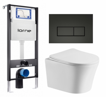 Комплект 3 в 1 инсталляция Lorne Profi LN7002500 + Подвесной унитаз CeruttiSpa Adige Aria CT7837 + кнопка черная матовая Rectangle