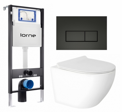 Комплект 3 в 1 инсталляция Lorne Profi LN7002500 + Унитаз подвесной Enio Indigo EN2870533 + кнопка черная матовая Rectangle