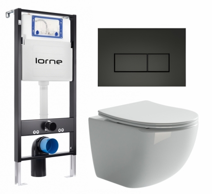 Комплект 3 в 1 инсталляция Lorne Profi LN7002500 + Унитаз подвесной Ceramica Nova Forma CN3009 + кнопка черная матовая Rectangle