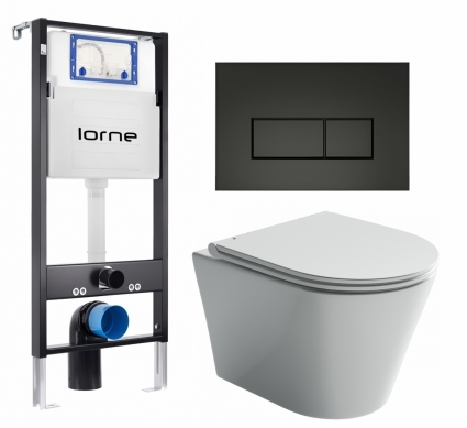Комплект 3 в 1 инсталляция Lorne Profi LN7002500 + Унитаз подвесной Ceramica Nova Forma CN3011 + кнопка черная матовая Rectangle
